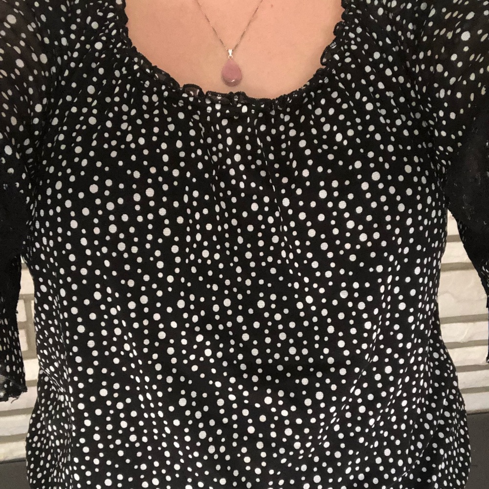 Cute black and white polka dot blouse with lace